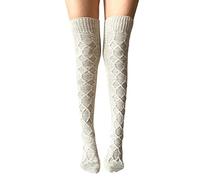 Women's Knee Socks Winter Overknee Knitted Stockings Winter Socks Warm Thick Thigh High Wool Boot Socks Leg Warmer Knitted Socks Made of Knee-Length Lace, B Beige, M