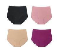 Women's Knickers Multipack No Vpl Full Briefs Cotton Crotch Silky High Waisted Invisible Seamless Underwear For Women 4 Pack (UK, Alpha, L, Regular, Regular, D)
