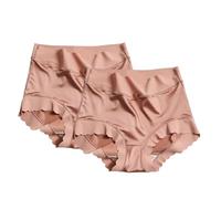 Women's Knickers Premium Satin Ice Silk High Waist Satin Pants Shaping Briefs Ice Silk High Waist Pantie Underwear Ladies Multipack 2 Pack (Pink, L)