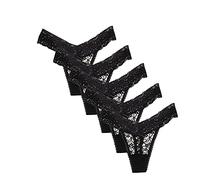 Womens Knickers Womens Underpants Underwear Women Briefs for Women Lace Underwear Women Women's Thongs 5-Pack Sexy Transparent Lace Hollow Low Waist Thong T-Pants Black