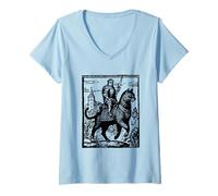 Womens Knight Cat Rider Funny Retro 90s Dark Art Funny Cat Meme V-Neck T-Shirt