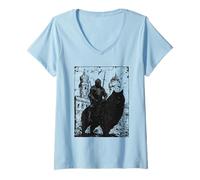 Women's Knight Cat Rider Vintage 90s Medieval Knight Riding Cat V-Neck T-Shirt