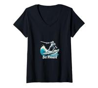 Womens Knight Surfing Medieval Funny Design V-Neck T-Shirt