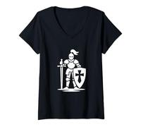 Womens Knight, Warrior Dragon Hunter, Medieval Design V-Neck T-Shirt
