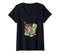 Womens Knight, Warrior Dragon Hunter, Medieval Design V-Neck T-Shirt