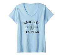 Womens Knights Templar 1118-1312 Black Print V-Neck T-Shirt
