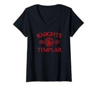 Womens Knights Templar 1118-1312 Distressed Red Print V-Neck T-Shirt