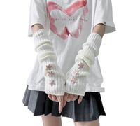 Women's Knit Blend Sleeve Y2K Cute Sweet Harajuku Japanese Long Fingerless Gloves Fashion Trend Thumbhole Gloves with Lolita Clothing (White,One Size)