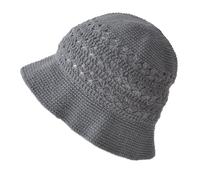 Women's Knit Bucket Hat, A Handmade 100% Cotton Sunhat Beanie & Summer Raffia Crochet Cap Grey