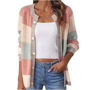Women's Knit Cardigan Coat Striped Print Sweater Coat Open Front Button Down Long Sleeve Tops Knitted Shirts Loose Cardigans Autumn and Winter Outwear Trendy Clothes Pink