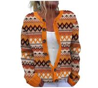 Women's Knit Cardigans, Long Sleeve Button Down Oversized Jumper Sweaters Soft Comfort Slouchy Cute Print Outwear Jackets Ladies Cardigan Orange