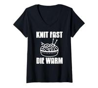 Womens Knit Fast Die Warm Funny Yarn Rebel Quote V-Neck T-Shirt
