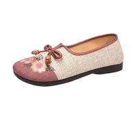 Women's Knit Flat Loafer Ethnic Style Bow Knot Flower Print Footwear Lightweight Breathable Mesh Comfortable Slip-On Shoes Non Slip Sole Casual Summer Walking Working Sandals (Red, 36)
