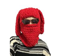 Womens Knit Full Face Ski Mask Crochet Balaclava Winter Warm Kawaii Cute Bunny Ears Knitted Balaclava Face Cover Mask (Bunny Red, One Size)