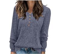 Womens Knit Jumper UK Sale Clearance Ladies Longline Sweatshirts Button Up Pullover Long Sleeve Sweater Round Neck Shirts Solid Color Blouse Autumn Winter Casual Jumpers Loose Comfy Tshirts Daily Tops