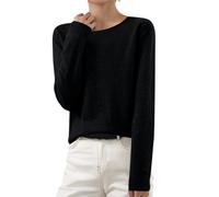 Women's Knit Jumpers Cable Ribbed Cashmere Sweater Chunky Wool Blend Pullover Crewneck Long Sleeve Jumpers Lightweight Knitted Top Basic Stretch Loungewear T-Shirt Spring Summer Office Wear A-Black