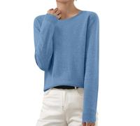 Women's Knit Jumpers Cable Ribbed Cashmere Sweater Chunky Wool Blend Pullover Crewneck Long Sleeve Jumpers Lightweight Knitted Top Basic Stretch Loungewear T-Shirt Spring Summer Office Wear B-Blue