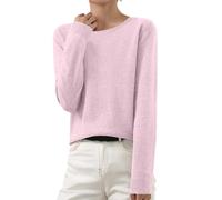 Women's Knit Jumpers Cable Ribbed Cashmere Sweater Chunky Wool Blend Pullover Crewneck Long Sleeve Jumpers Lightweight Knitted Top Basic Stretch Loungewear T-Shirt Spring Summer Office Wear A-Pink