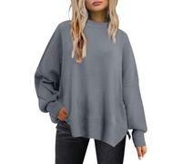 Women's Knit Jumpers, Crewneck Jumper Womens Oversized Jumpers Ladies Tops Crewneck Long Sleeve Tops Side Split Jumpers Crew Neck Chunky Jumpers for Women Uk Fall Pullover Tops