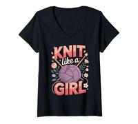 Women's Knit Like A Girl Knitting V-Neck T-Shirt