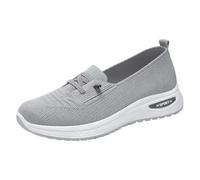 Womens Knit Loafers Shoes Wide Fit Casual Non Slip Lace Up Running Shoes Breathable Low Top Orthopedic Trainer Comfortable Arch Support Tennis Sneakers Ladies Cushion Walking Trainers Grey