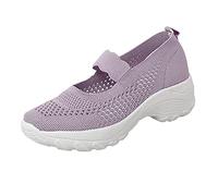 Women's Knit Mary Jane Sneakers Knitting Platform Wedge Walking Shoes Comfortable Breathable Mesh Walking Work Shoes Elastic Ankle Strap Arch Support Gym Running Sneaker Memory Foam Flats Pink