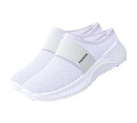 Women's Knit Orthopedic Trainers Mesh Arch Support Walking Shoe Wide Width Slip-On Backless Trainer Lightweight Comfy Loafers Trendy Running Trainer (White, 9)