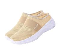Women's Knit Orthopedic Trainers Mesh Arch Support Walking Shoe Wide Width Slip-On Backless Trainer Lightweight Comfy Loafers Trendy Running Trainer (Beige, 7.5)