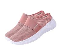 Women's Knit Orthopedic Trainers Mesh Arch Support Walking Shoe Wide Width Slip-On Backless Trainer Lightweight Comfy Loafers Trendy Running Trainer (Pink, 7.5)