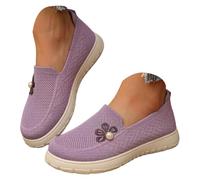 Women's Knit Platform Loafers Breathable Mesh Female Knit Round Toe Chunky Nurse Walking Sneakers Lightweight Memory Foam Soft Sole Minimalist House Shoes for Casual Fall Work Purple