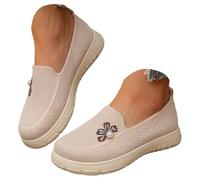 Women's Knit Platform Loafers Breathable Mesh Female Knit Round Toe Chunky Nurse Walking Sneakers Lightweight Memory Foam Soft Sole Minimalist House Shoes for Casual Fall Work Beige