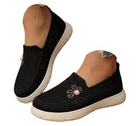 Women's Knit Platform Loafers Breathable Mesh Female Knit Round Toe Chunky Nurse Walking Sneakers Lightweight Memory Foam Soft Sole Minimalist House Shoes for Casual Fall Work Black