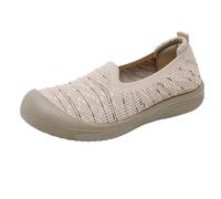 Women's Knit Slip-On Sneakers Lightweight Ladies Flying Woven Loafer Breathable Mesh Fashion Sneakers Low-top Casual Walking Shoes (White, 3.5-3.5)