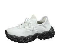 Womens Knit Sock Lace Up Sneakers Chunky Wavy Sole Breathable Knit Slip On Lightweight Platform Casual Walking Trainers Outdoor Daily Fashion Footwear White