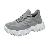 Womens Knit Sock Lace Up Sneakers Chunky Wavy Sole Breathable Knit Slip On Lightweight Platform Casual Walking Trainers Outdoor Daily Fashion Footwear Grey
