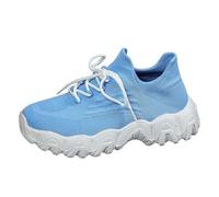 Womens Knit Sock Lace Up Sneakers Chunky Wavy Sole Breathable Knit Slip On Lightweight Platform Casual Walking Trainers Outdoor Daily Fashion Footwear Blue