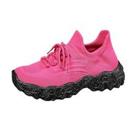 Womens Knit Sock Lace Up Sneakers Chunky Wavy Sole Breathable Knit Slip On Lightweight Platform Casual Walking Trainers Outdoor Daily Fashion Footwear Pink