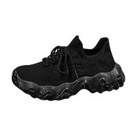 Womens Knit Sock Lace Up Sneakers Chunky Wavy Sole Breathable Knit Slip On Lightweight Platform Casual Walking Trainers Outdoor Daily Fashion Footwear Black