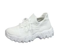 Womens Knit Sock Lace Up Sneakers Chunky Wavy Sole Breathable Knit Slip On Lightweight Platform Casual Walking Trainers Outdoor Daily Fashion Footwear