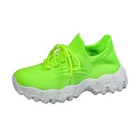 Womens Knit Sock Lace Up Sneakers Chunky Wavy Sole Breathable Knit Slip On Lightweight Platform Casual Walking Trainers Outdoor Daily Fashion Footwear Dark Green