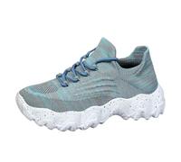 Womens Knit Sock Lace Up Sneakers Chunky Wavy Sole Breathable Knit Slip On Lightweight Platform Casual Walking Trainers Outdoor Daily Fashion Footwear Sky Blue