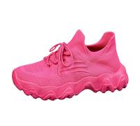 Womens Knit Sock Lace Up Sneakers Chunky Wavy Sole Breathable Knit Slip On Lightweight Platform Casual Walking Trainers Outdoor Daily Fashion Footwear Hot Pink