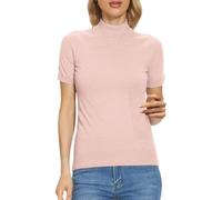 Women'S Knit Tops, Ladies Turtle Neck Jumpers, Comfortable Soft Spring Tops Basic Fitted Knitted Shirts Casual Turtleneck Sweater Top Stretch Jumpers Pure Color Short Sleeve Jumper