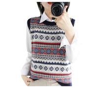 Women's Knit Vest Vintage Exotic Sweater Vests Round Neck Sleeveless Pullover Sweaters Red