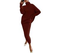 Women's Knitted 2 Piece Outfit Set Casual Long Sleeve Sweater Top and Pencil Long Skirts Outfits Claret