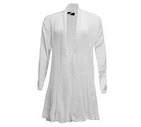 Womens Knitted Boyfriend Waterfall Long Cardigan Ladies Long Sleeve Plus Size Sweater (White UK 12-14)