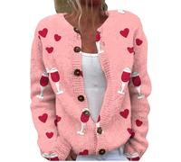 Women's Knitted Cardigans Oversized Long Sleeves Jumpers for Women UK Love Heart Cardigan for Womens UK Buttons Chunky Cute Cardigans Womens Jacquard Sweaters Ladies Casual Long Sleeves Jackets Red