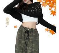 Women's Knitted Double Sleeve Scarf, Scarf with Sleeves for Women, Cable Knit Scarf with Sleeves for Autumn Winter (Black)