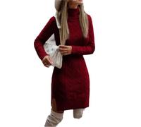 Women's Knitted Dress High Neck Slim Fit Wool Mini Dress Fashionable Women's Basic Long Sleeve Winter Autumn Dress Claret