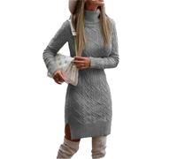 Women's Knitted Dress High Neck Slim Fit Wool Mini Dress Fashionable Women's Basic Long Sleeve Winter Autumn Dress Gray